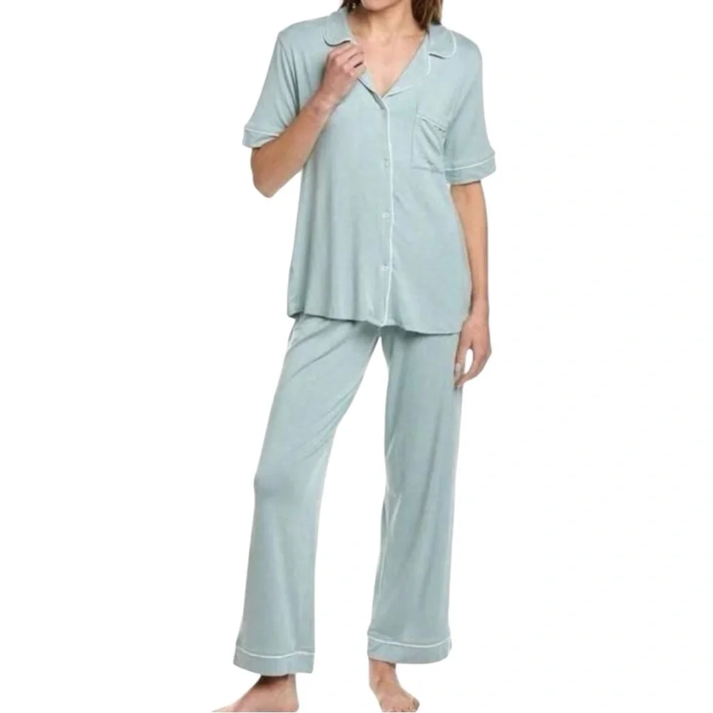 NEW Hale Bob 2pc Modal Pajama Set Blue/White Trim Short Sleeves - Picture 1 of 2